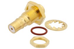 QMA Female Bulkhead Mount Connector Solder Attachment for PE-SR402AL, PE-SR402FL, PE-SR402FLJ, PE-SR402TN, RG402, .268 inch D Hole