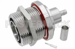 7/16 DIN Female Bulkhead Connector Crimp/Solder Attachment For PE-C195, 0.195 inch, 1.161 inch DD Hole