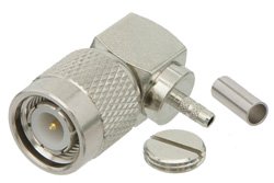 TNC Male Right Angle Connector Crimp/Solder Attachment for RG174, RG316, RG188, 0.100 inch, PE-B100, PE-C100, LMR-100