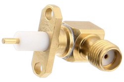 SMA Female Right Angle Connector Solder Attachment 2 Hole Flange Mount Pin Terminal, .481 inch Hole Spacing