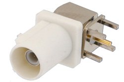 FAKRA Plug Right Angle Connector Solder Attachment Thru Hole PCB, White Color