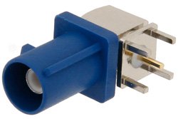 FAKRA Plug Right Angle Connector Solder Attachment Thru Hole PCB, Blue Color