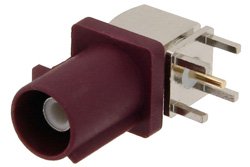 FAKRA Plug Right Angle Connector Solder Attachment Thru Hole PCB, Bordeaux Color