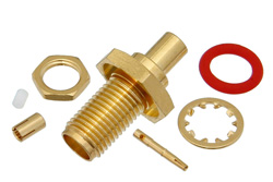 SMA Female Bulkhead Mount Connector Crimp/Solder Attachment for PE-C100, RG178, RG196, .235 inch D Hole