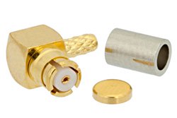 SMP母头直角连接器，压接/压接附件，用于RG178B、RG196A，可实现高达8GHz的频率