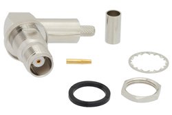 TNC Female Right Angle Bulkhead Mount Connector Crimp/Solder Attachment for PE-C200, LMR-200, .480 inch D Hole