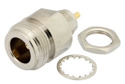 N Female Bulkhead Mount Connector Solder Attachment Solder Cup Terminal, .380 inch Diameter