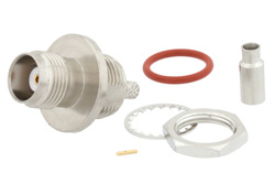 TNC Female Bulkhead Mount Connector Crimp/Solder Attachment for RG174, RG316, RG188, 0.100 inch, PE-B100, PE-C100, LMR-100, IP67 Rated