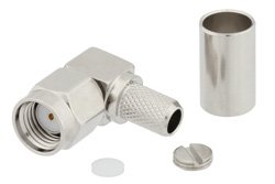Reverse Polarity SMA Male Right Angle Connector Crimp/Solder Attachment for RG58, RG141, PE-C195, PE-P195