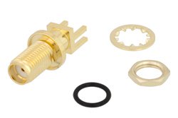 SMA Female Bulkhead Mount Connector Solder Attachment End Launch PCB, IP67 Rated