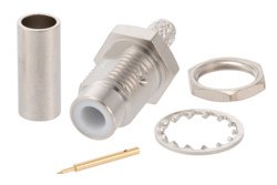 75 Ohm SMC Jack Bulkhead Mount Connector Crimp/Solder Attachment for RG180, RG195, .177 inch D Hole