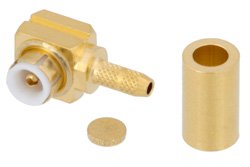 MMBX卡扣式直角插头连接器，压接/焊接附件，适用于RG178、RG196，带公头中心触点