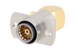 BMA滑入式插孔直角连接器，焊接附件，2孔法兰安装，适用于RG405、PE-SR405AL, PE-SR405FL, PE-SR405FLJ，金主体