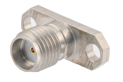 SMA Female Field Replaceable Connector 2 Hole Flange Mount 0.018 inch Pin, .481 inch Hole Spacing, with Metal Contact Ring