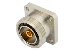 7/16 DIN Female Connector Threaded Pin Attachment 4 Hole Flange Mount Pin Terminal, .975 inch Hole Spacing