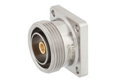 7/16 DIN Female Connector Threaded Pin Attachment 4 Hole Flange Mount Pin Terminal, .975 inch Hole Spacing