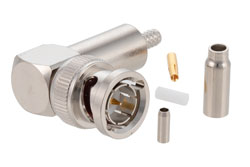 75 Ohm BNC Male Right Angle Connector Crimp/Solder Attachment for RG179, RG187