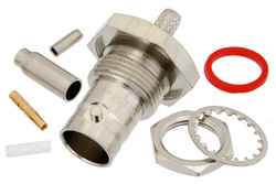 75 Ohm BNC Female Bulkhead Mount Connector Crimp/Solder Attachment for RG179, RG187, .480 inch D Hole