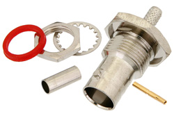 75 Ohm BNC Female Bulkhead Mount Connector Crimp/Solder Attachment for PE-B150, RG180, RG195, .480 inch D Hole