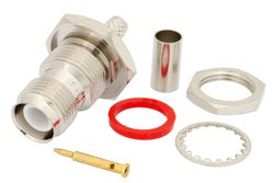 RP TNC Female Bulkhead Connector Crimp/Solder Attachment For RG55, RG141, RG142, RG223, RG400, .480 inch D Hole