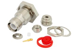 RP TNC Female Bulkhead Connector Clamp/Solder Attachment For RG316, RG174, RG188, .480 inch D Hole