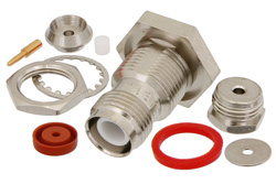 RP TNC Female Bulkhead Connector Clamp/Solder Attachment For RG178, RG196, .480 inch D Hole