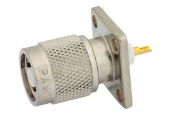 RP-TNC Male Connector Solder Attachment 4 Hole Flange Mount Solder Cup Terminal, .531 inch Hole Spacing