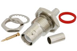 RP-BNC Female Bulkhead Mount Connector Crimp/Solder Attachment for RG58, RG141, .480 inch D Hole