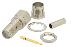 RP SMA Female Bulkhead Mount Connector Crimp/Solder Attachment for RG178, RG196, .235 inch D Hole