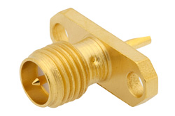 RP-SMA Female Connector Solder Attachment 2 Hole Flange Mount Solder Cup Terminal, .481 inch Hole Spacing