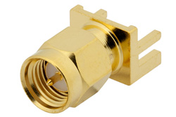 SMA Male Connector Solder Attachment .062 inch End Launch PCB, .020 inch x .010 inch Contact
