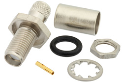 SMA Female Bulkhead Mount Connector Crimp/Solder Attachment for RG59B/U, RG62, RG71, .235 inch D Hole
