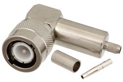 C Male Right Angle Connector Crimp/Solder Attachment for PE-P195, PE-C195, RG58, RG141, RG303, 0.195 inch, LMR-195