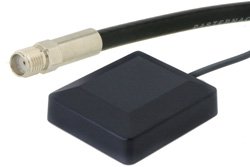 Patch GPS Active Antenna Operates From 1.5704 GHz to 1.5804 GHz With a Maximum 26 dB Gain SMA Female Input Connector on 17 ft. of RG-174/U