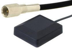 GPS Active Patch Antenna Operates From 1.5704 GHz to 1.5804 GHz With a Typical 0 dB Gain FME Male Input Connector on 17 ft. of RG-174 Rated