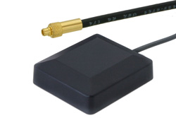 GPS Active Patch Antenna Operates From 1.5704 GHz to 1.5804 GHz With a Typical 0 dB Gain MMCX Male Input Connector on 17 ft. of RG-174 Rated