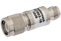 10 dB Fixed Attenuator, TNC Male to TNC Female Brass Nickel Body Rated to 1 Watt Up to 2 GHz
