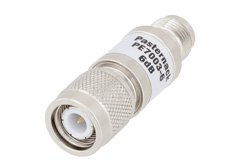 6 dB Fixed Attenuator, TNC Male to TNC Female Brass Nickel Body Rated to 2 Watts Up to 2 GHz