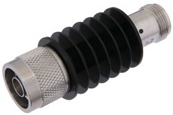 40 dB Fixed Attenuator, N Male to N Female Black Anodized Aluminum Heatsink Body Rated to 10 Watts Up to 2 GHz