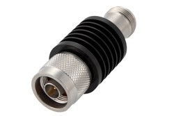 2 dB Fixed Attenuator, N Male to N Female Black Anodized Aluminum Heatsink Body Rated to 10 Watts Up to 18 GHz