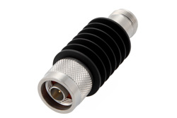 40 dB Fixed Attenuator, N Male to N Female Black Anodized Aluminum Heatsink Body Rated to 10 Watts Up to 18 GHz