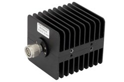 30 dB Fixed Attenuator, TNC Male to TNC Female Black Anodized Aluminum Heatsink Body Rated to 25 Watts Up to 18 GHz