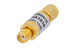 18 dB Fixed Attenuator, SMA Male to SMA Female Brass Body Rated to 2 Watts From 0.009 MHz to 6 GHz
