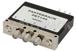 SMA机电式双刀双掷继电器开关，DC ~ 18 GHz，额定功率35瓦，24V至32V，带指示器、脉冲闭锁和端接