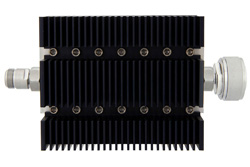 20 dB Fixed Attenuator, N Female To 7/16 DIN Male Directional Black Anodized Aluminum Heatsink Body Rated To 100 Watts Up To 6 GHz