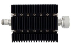 40 dB Fixed Attenuator, N Female To 7/16 DIN Male Directional Black Anodized Aluminum Heatsink Body Rated To 100 Watts Up To 6 GHz