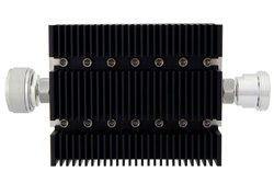 30 dB Fixed Attenuator, 7/16 DIN Male To 7/16 DIN Female Directional Black Anodized Aluminum Heatsink Body Rated To 100 Watts Up To 6 GHz