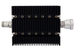 10 dB Fixed Attenuator, N Female To 7/16 DIN Female Directional Black Anodized Aluminum Heatsink Body Rated To 100 Watts Up To 6 GHz