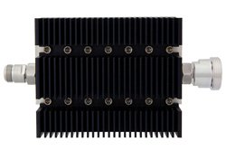 30 dB Fixed Attenuator, N Female To 7/16 DIN Female Directional Black Anodized Aluminum Heatsink Body Rated To 100 Watts Up To 6 GHz