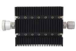 40 dB Fixed Attenuator, 7/16 DIN Female To N Male Directional Black Anodized Aluminum Heatsink Body Rated To 100 Watts Up To 6 GHz